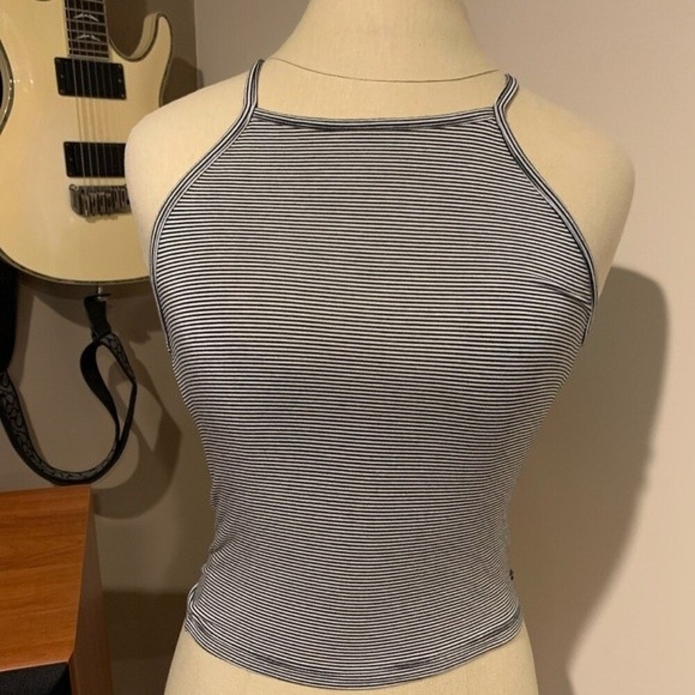 American Eagle halter style tank top. Black and white thin stripes. Size small